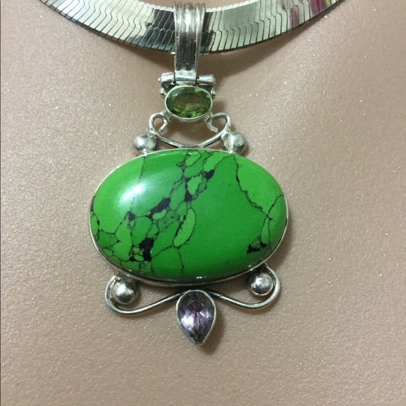 Faux Turquoise Sterling Silver Pendant - Picture 3 of 4